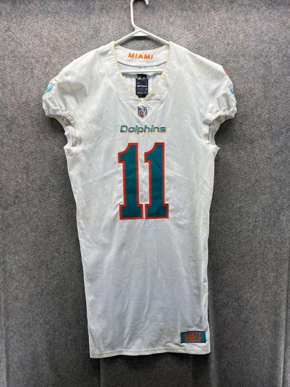 Miami Dolphins Jersey Mens 40 White GAME WORN Team Issued Nike On Field LINE 11